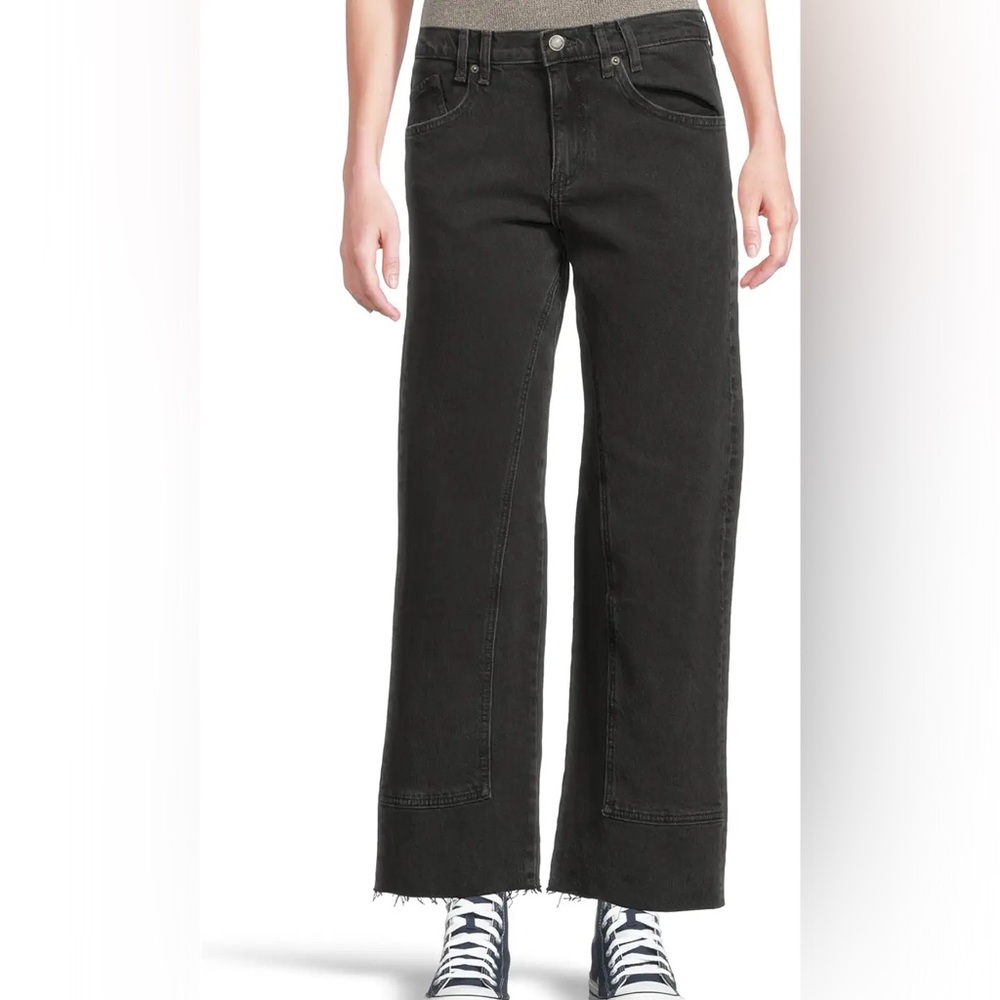 Free People We the Free Risk Taker High Rise Straight Jeans Black 25 Short NWT